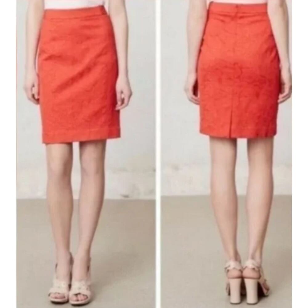 Anthropologie Coral-Orange Textured Pencil Skirt
